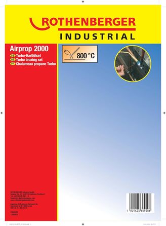 Промисловий 5-елементний високопродуктивний турбопаяльний набір паяльників ROTHENBERGER, включаючи 2-метровий пропановий шланг та аксесуари Паяльний пальник Паяльник Робоча температура 800C М&39яке паяння Тверде паяння 030950E Робоча температура 750C