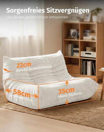 Диван з пінопласту без кісток зручний підлоговий диван з ергономічним дизайном, не потребує складання, диван-мішок для вітальні, спальні, квартири, ігрової кімнати та офісу, бежевий двомісний