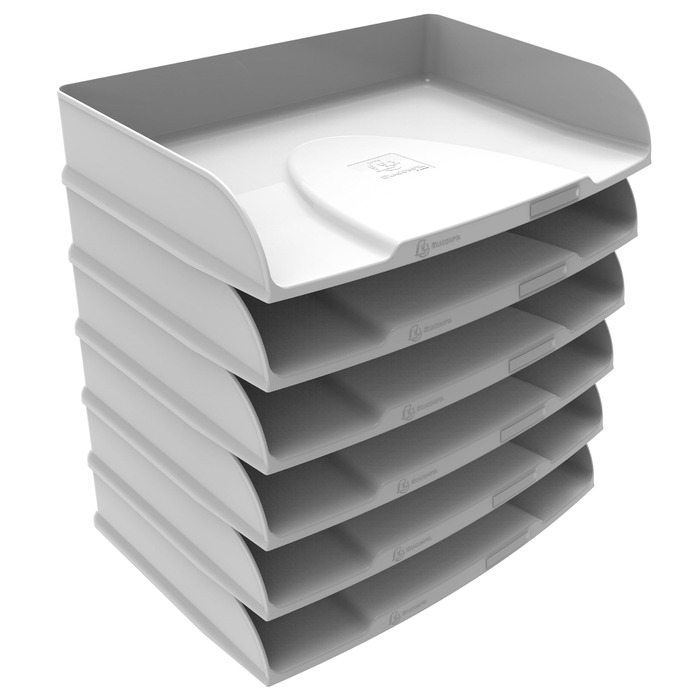Арт. 10513D Комплект із 6 горизонтальних лотків для листів Combo Styli Autentik для альбомної орієнтації документів тримач етикеток у комплекті штабелюється розміри 25,5 x 36,5 x 6,5 см Білий A4 - 500 аркушів, комплект із 6 предметів, білий