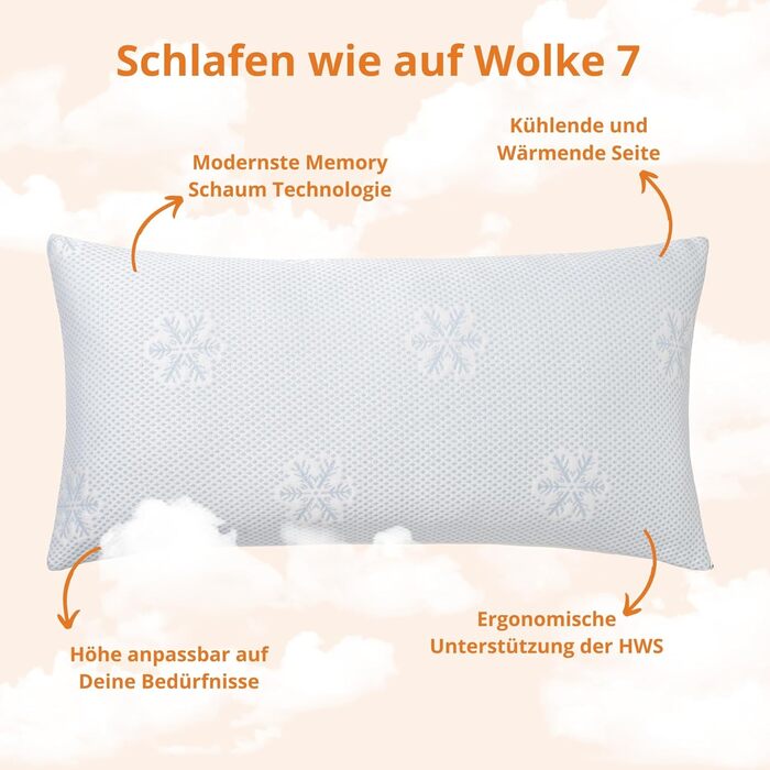 Подушка sleepling Premium з піни з ефектом пам&39яті 40x80 см, регульована по висоті, ергономічна подушка, прохолодна та тепла сторони, зроблено в ЄС 40 x 80 см 1