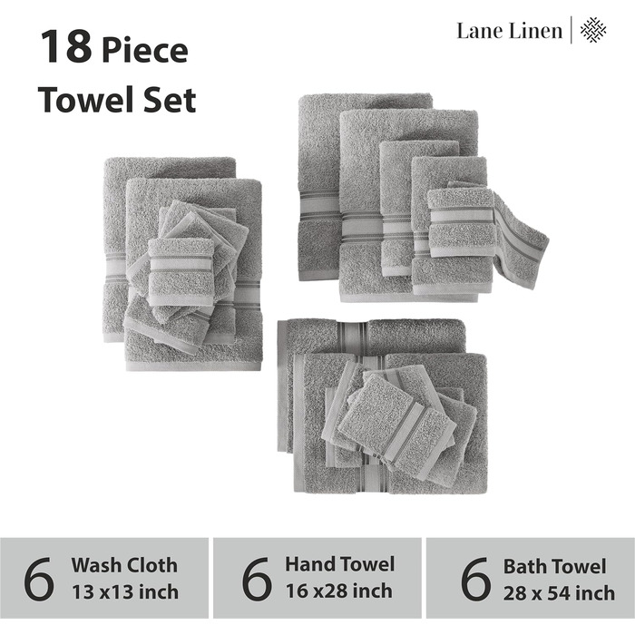 Набір рушників для ванної кімнати LANE LINEN, 100 бавовна, м'який банний набір, 6 банних рушників, 6 рушників для рук, 6 фланелей,