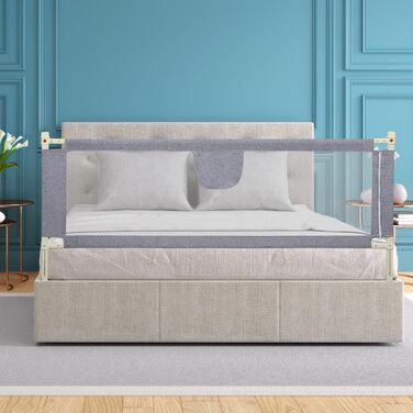 Бортики для ліжка, захист від падіння, 2 x 200 см 1 x 180 см, регульовані по висоті дитячі бортики для ліжка 64-96 см, захисні бортики для ліжок малюків, бортики для дитячого ліжка з повітропроникною сіткою - сірі, 2 x 200 см 1 x 180 см