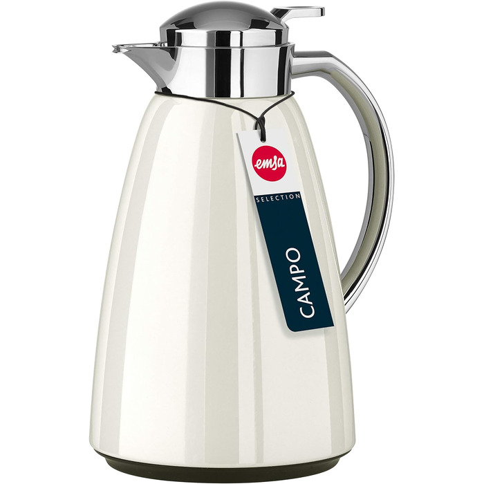 Ізольований глечик Emsa Campo 516526 Місткість 1 л Швидкозакриваюча заглушка 100 герметичність Зберігає напої гарячими протягом 12 годин, холодними протягом 24 годин Високоякісна нержавіюча сталь Легке очищення Глянцевий білий колір