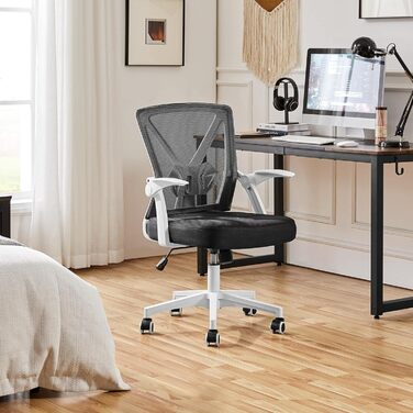 Офісний стілець Yaheetech, стілець для роботи з відкидними підлокітниками, обертовий стілець із сітки, ергономічний офісний стілець, регульована поперекова опора, функція гойдання, регульована висота (білий)