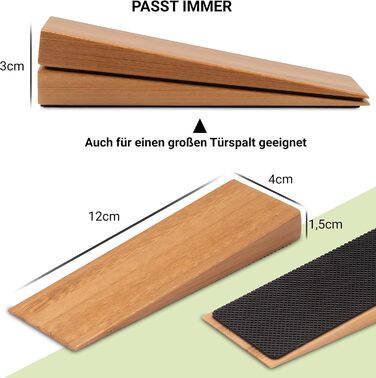 Нековзний дверний обмежувач з 100 бамбука FSC - Набір з 2 дерев'яних дверних клинів - Фіксований підлоговий дверний обмежувач з гу