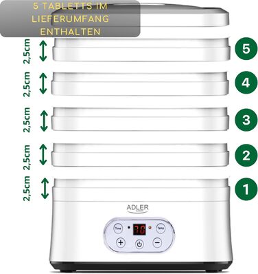Дегідратор для їжі ADLER AD 6658, 550 Вт, дегідратор, дегідратор, білий
