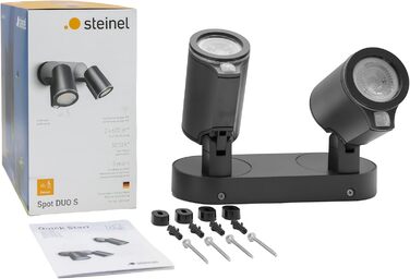 Світильник-прожектор Steinel LED Spot DUO S, антрацит, датчик руху 90, з LED-лампою GU10, можливість кабельного з'єднання, алюміній, 14,95 Вт, ручне керування