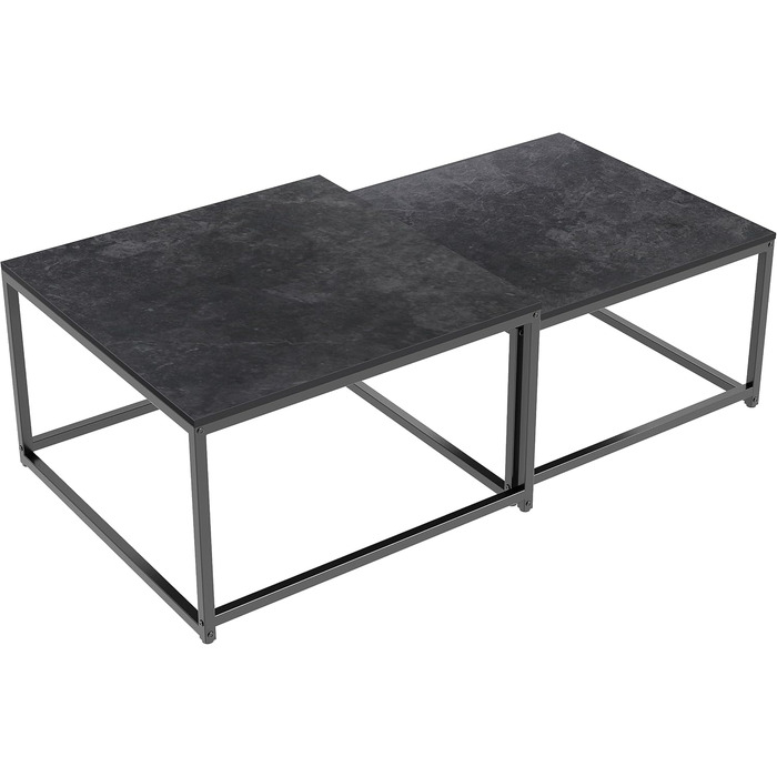 Журнальний столик FATIVO Чорний мармуровий стіл для вітальні Журнальний столик з 2 предметів, сучасний квадратний диван-столик з металевим каркасом для вітальні, великий 656540 см, малий 606034 см