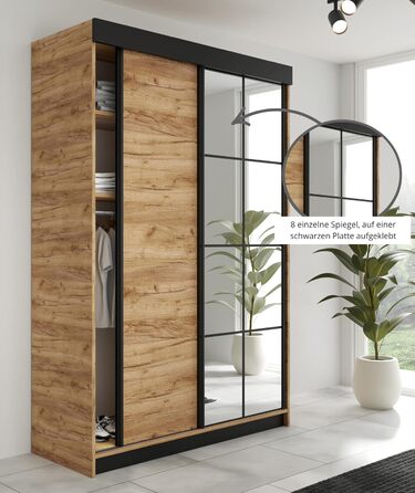 Шафа-купе з дзеркалом - Шафа для спальні - Шафа для спальні - Шафа - Шафи - Шафи - 138x205x59 - Чорний