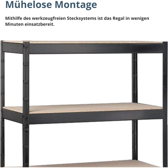 Полігатор SCHULTE Shelf World з 4 дерев&39яними полицями, 180x100x35 см (ВxШxГ), вантажопідйомність на полицю приблизно 90 кг, чорне текстуроване покриття, полиця для зберігання, полиця для підвалу, полиця для майстерні, безболтові полиці