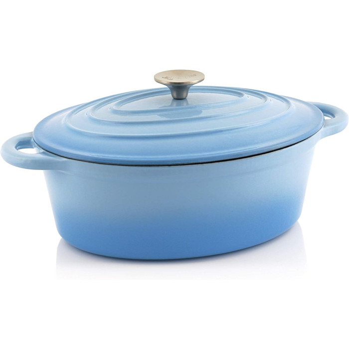 Чавунна кокотниця BBQ-Toro 4,3 л синя, овальна емальована чавунна сковорідка з кришкою чавунна каструля, підходить для індукційних