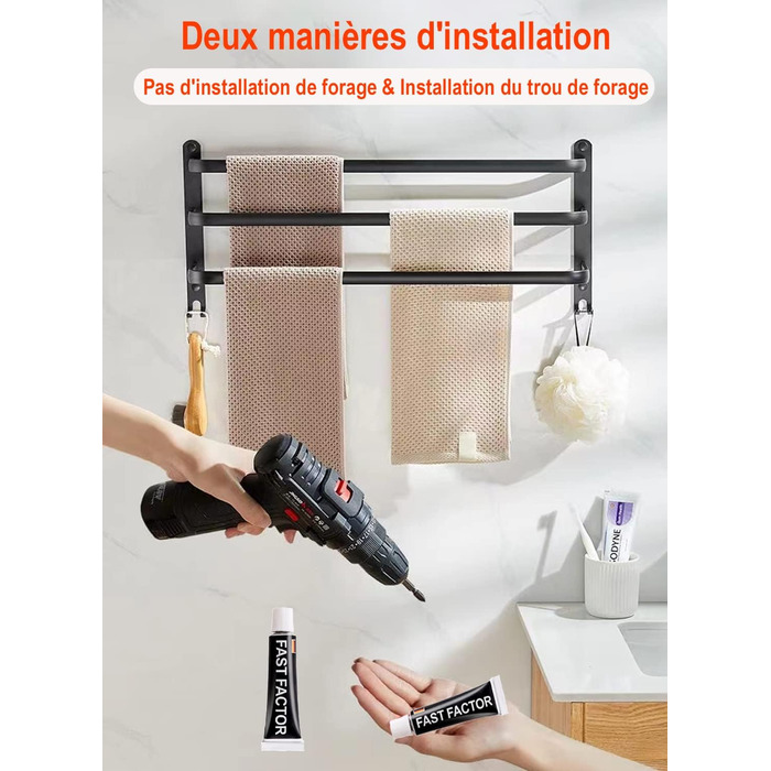 Полотенцесушитель без свердління, чорний, ванна кімната, настінний набір аксесуарів для ванної кімнати, кухонний полотенцесушитель