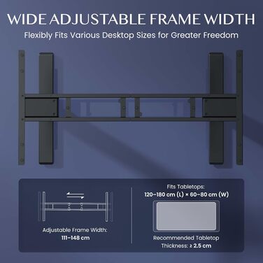 Каркас столу FLEXISPOT з регулюванням висоти, подвійний двигун та 3-рівневі ніжки, регулювання висоти 60-125 см, каркас столу зі світлодіодним дисплеєм висоти, 4 положення пам&39яті та захист від зіткнень (колір Nobel Black) EC5-Lite Black