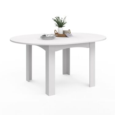 Розкладний круглий обідній стіл DONA 4-8 персон білий 110-150 см