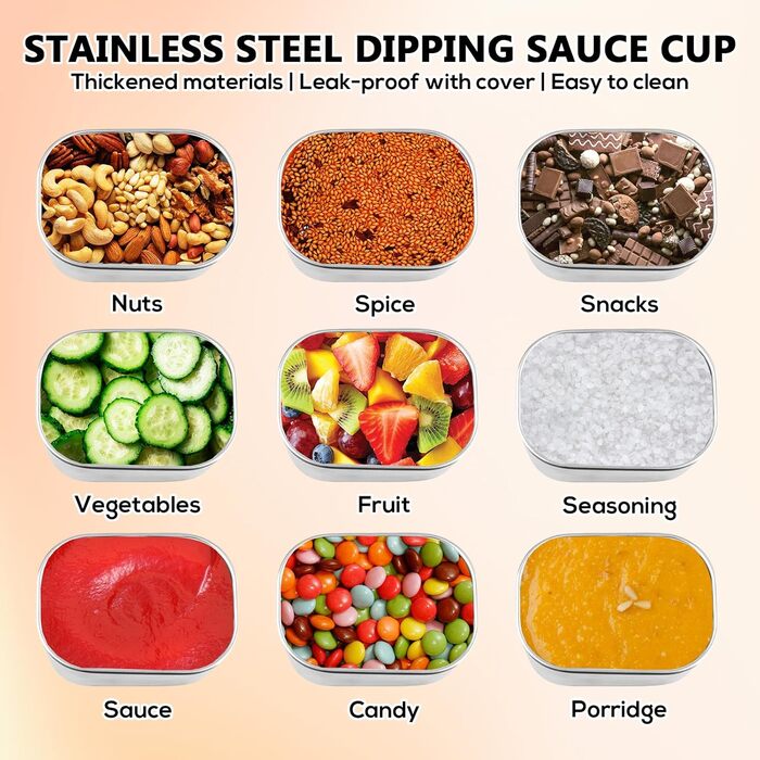 Набір з 4 контейнерів для перекусів з нержавіючої сталі, 230 мл, з силіконовою кришкою. Герметичні контейнери для їжі, фруктів, мюслі та заморозки.