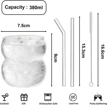 Набір склянок для пиття ALINK Bubble Glass з 4 склянок для пиття, ребристі склянки 380 мл, скло хвилі, келихи для латте макіато, с