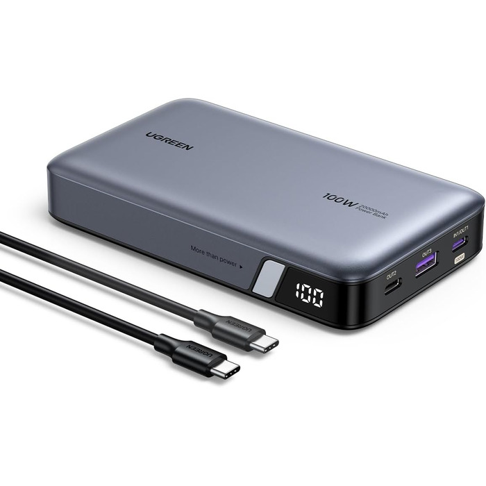 Зовнішній акумулятор 100W 20000mAh з 3 портами USB C та цифровим дисплеєм