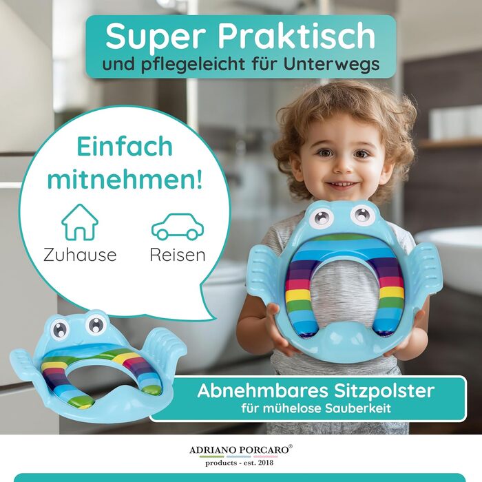 Дитяче сидіння для унітазу - Зручний для дітей дизайн жабки I Дитяче сидіння для унітазу із захистом від бризок I Легко встановити