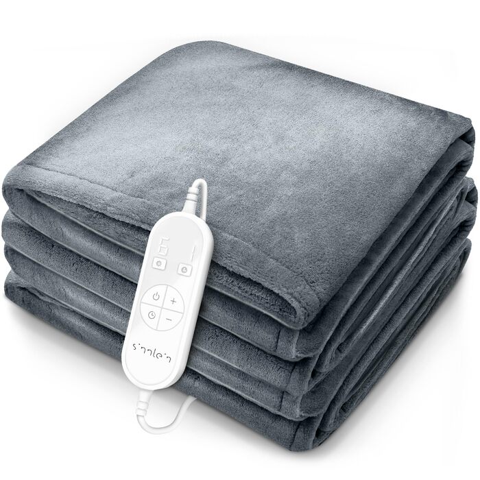 Плюшева ковдра з підігрівом 200 x 180 см Електрична ковдра з підігрівом та автоматичним вимиканням Затишна ковдра Функція таймера 9 температурних налаштувань Можна прати до 40C Цифровий дисплей 200 x 180 см Світло-сірий