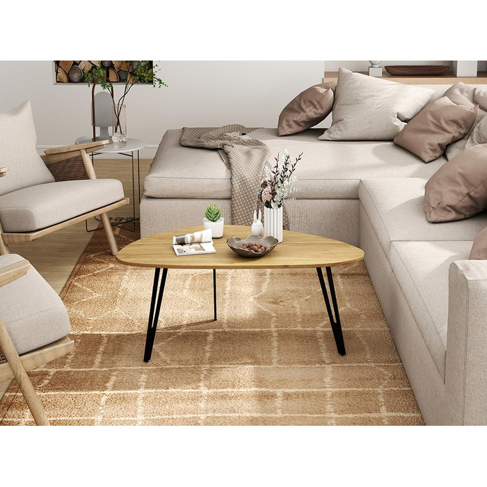 Сучасний овальний дерев&39яний журнальний столик Manora, невеликий столик для вітальні, столик-диван, компактний та стильний (світлий дуб)