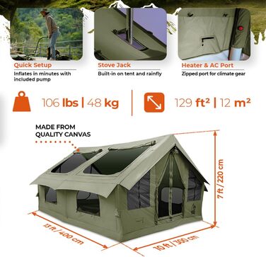 Намет надувний 6-місний RBM Outdoors Panda – 4-сезонний, водостійкий, із клапаном для печі, кахі