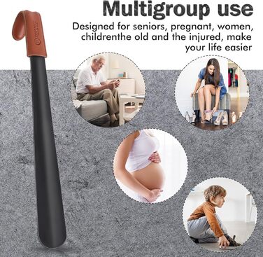 Ріжок для взуття металевий довгий 42 см - довгий ріжок для взуття з нержавіючої сталі, чорний ріжок для взуття довгий міцний зі шк