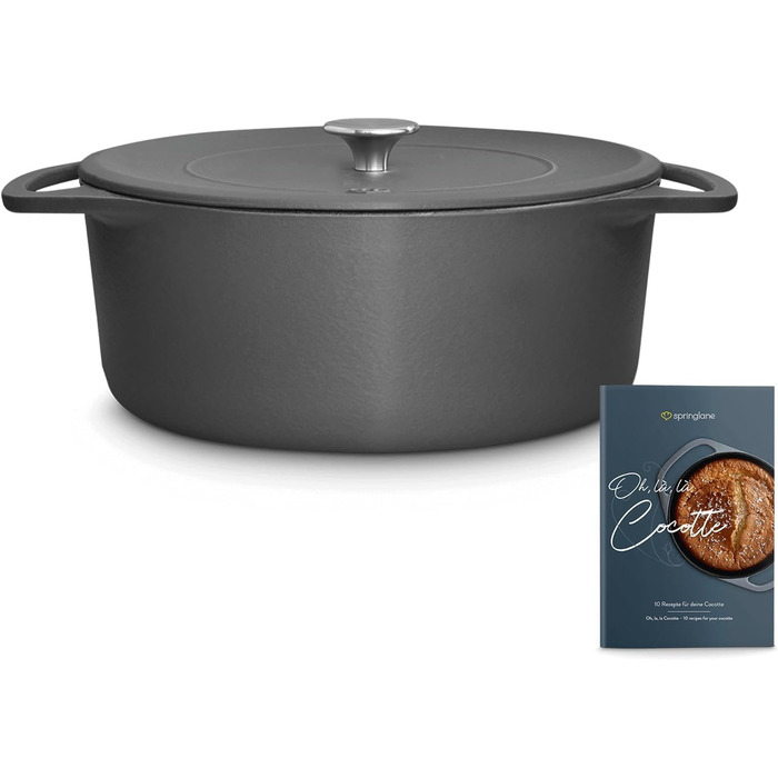 Кокотниця з кришкою, сіра, кругла, 28 см, 6 л, чавунна жаровня, індукційна каструля. 28 см сіра