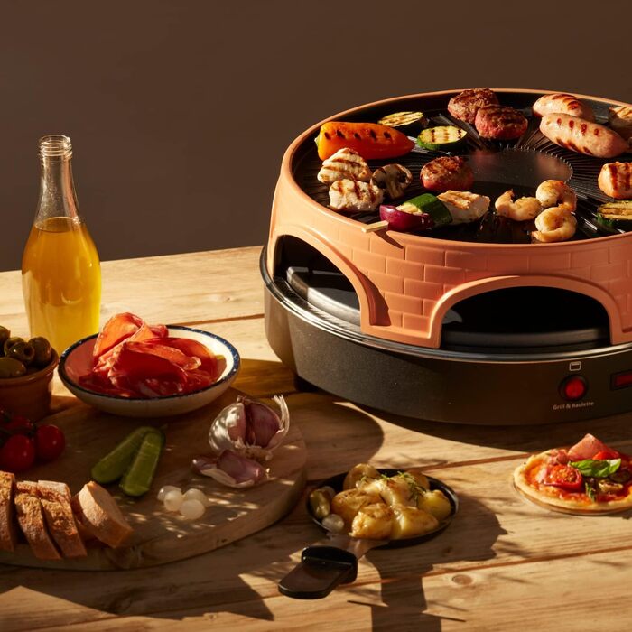 Піч для піци Emerio, PIZZARETTE оригінал, гриль для раклету для піци 3 в 1, запатентована конструкція, для міні-піци, справжня сімейна розвага на 6 осіб, PO-113255.4