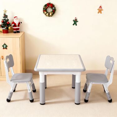 Дитячий стіл Clevich з 2 стільцями, комплект столу та стільців, дитяча група сидінь з регульованою висотою, дитячі меблі для дитячої кімнати, художній стіл та група сидінь - ергономічний, багатофункціональний - сірий