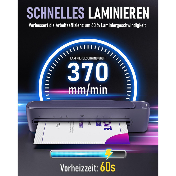 Ламінатор A3 з 30 ламінувальними пакетами, гарячий та холодний ламінатор для паперів A3, A4, A5 та A6, ламінатор 9-в-1 з різаком для паперу та закруглювачем кутів, ламінатор для школи, дому, офісу та файлів (фіолетовий)