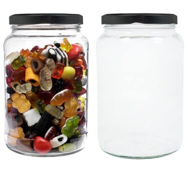 Набір з 2 банок для консервування, 1,7 літра, з кришкою, чорного кольору, включаючи етикетки