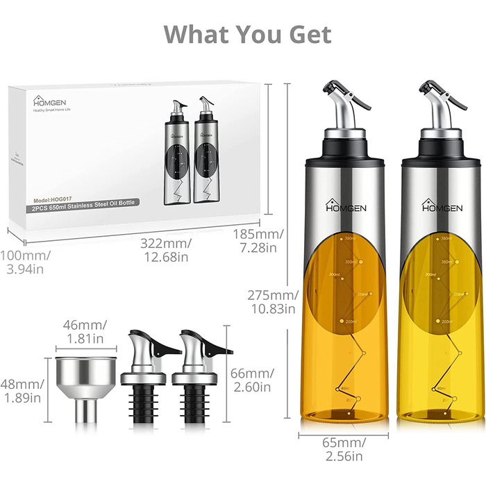 Пляшка з олією HOMGEN 2 шт. Пляшка з оцтом з носиком для пресування та герметизації Пляшка з розпилювачем 650 мл зі шкалою з безсв