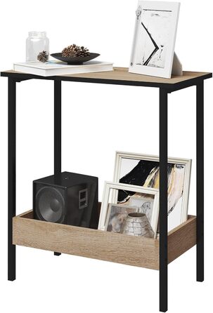 Журнальний столик WOLTU з 2 полицями, консольний столик з місцем для зберігання для вітальні, стіл для вітальні з металевого та дерев&39яного композиту, невеликий диванний столик, чорний та світлий дуб, 50x55x25 см, BTS03hei світлий дуб чорний