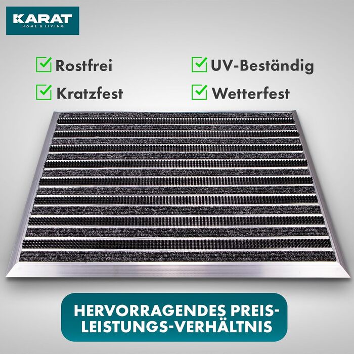 Килимок для дверей KARAT Spectral з алюмінієвою рамкою для використання всередині та зовні приміщень - стійкий до іржі та атмосферних впливів - килимок для передніх дверей - килимок для входу (текстильне волокно, ребристе/матове, 54 x 83 см)