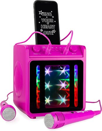 Караоке-машина RockJam 10 Вт, акумуляторна, з двома мікрофонами, рожева