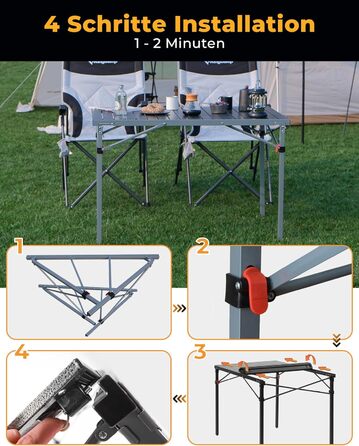Складаний кемпінговий стіл KingCamp з алюмінієвою рамою, зсувна стільниця для 4-8 осіб, складний кемпінговий стіл з сумкою для перенесення, вантажопідйомність до 80 кг, чорний, 4 особи