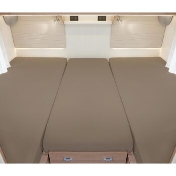 Простирадла на резинці для автофургонів та караванів Комплект простирадл на резинці з 3 предметів для 2 поздовжніх ліжок середня секція Простирадло з джерсі для задніх ліжок, 2 поздовжніх ліжок середня секція, сіро-коричневого кольору