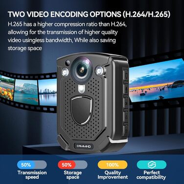 Годин відеозапису, IP68 Водонепроникність, H.265 Video Code, Night Vision Bodycam, Натільна камера, що можна носити, з 2 кліпсами, що обертаються на 360 (з 64 ГБ TF-картою), 1 HD 3840 * 2160P Body Cam, 10-12