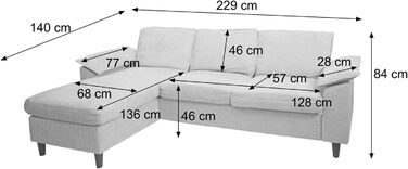 Комплект диванів Mendler HWC-O71, кутовий диван, L-подібний, зона відпочинку ліва/права, тканина/текстиль, дерево, 84x229x140 см - темно-сірий