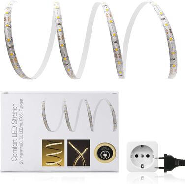 Метрів Comfort LED Strip Set теплий білий, 60 LED/m, IP65, 12V, 3528 SMD, 5Вт/м, 330 лм/м, в т.ч. блок живлення 6А, для вітальні, спальні, балкона, тераси, 10