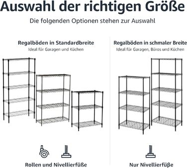 Блок для зберігання Storeo Basics з 5 полицями, на колесах 10,2 см, з регульованими по висоті полицями та ніжками, максимальна вага 680 кг, чорний, 35,6 x 76,2 x 162,2 см (Г x Ш x В) чорний 30Д x 14Ш x 64,75В з колесами