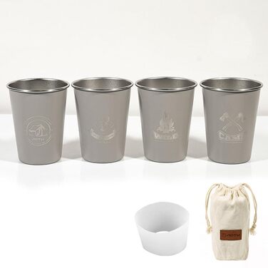 Набір барвистого посуду для кемпінгу, аксесуари для пікніка, кухлі для пригод, харчова нержавіюча сталь 304, полотно, сумка для перенесення в комплекті, сірий