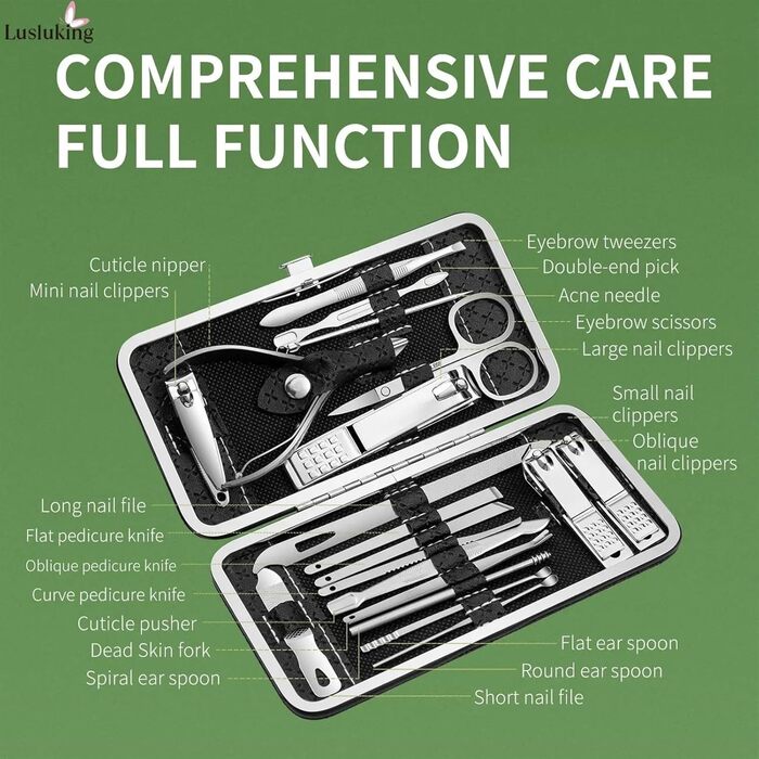 Чорний манікюрний набір з нержавіючої сталі, кусачки для нігтів, кусачки для кутикули, педикюр, професійний інструмент для догляду, набір для чищення та догляду (19 шт. ), 4568 9/16/19