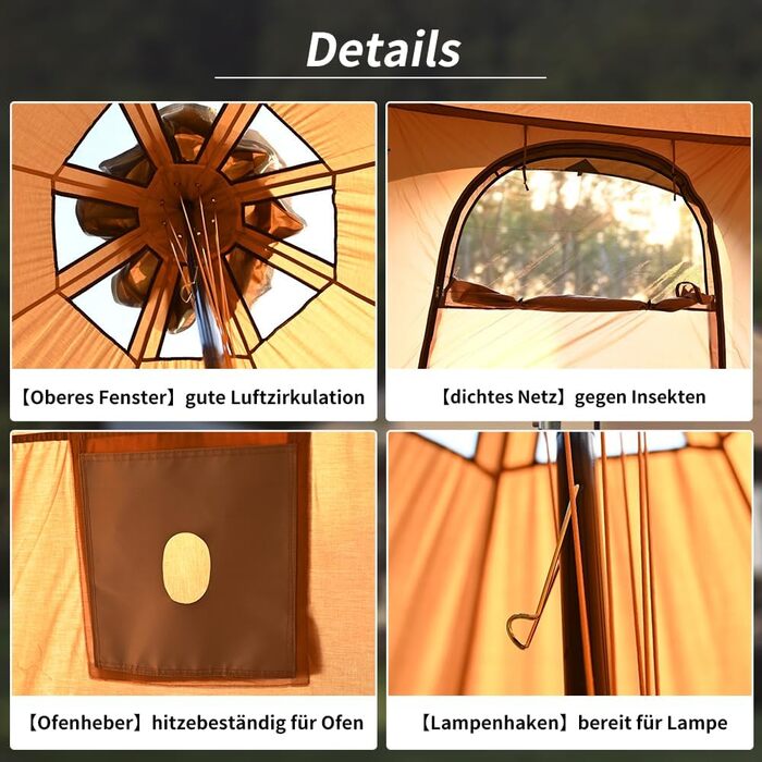 Намет TOMOUNT Tipi, бавовняний намет, полотняний пірамідальний юртовий намет на 6-8 осіб, великий сімейний намет для глемпінгу, кемпінгу, походів, фестивалів, вечірок, весіль, музичних фестивалів