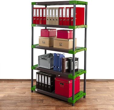 Пластиковий стелаж PROREGAL &quotСірий ведмідь&quot Високий ВxШxГ 180x100x46 см Вантажопідйомність полиці 120 кг Сіро-зелений Пластиковий стелаж для підвалу, стелаж для зберігання, безригельний стелаж ВxШxГ 180x100x46 см сіро-зелений