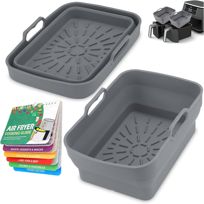 Аксесуари для фритюрниці ddLUCK Силіконова фритюрниця, складні силіконові форми для Ninja Foodi AF400EU/SL400EU/Cookwise/Princess і всі 7.6-9.5 л фритюрниці Dual Zone з магнітною кулінарною книгою (сірий, 2 шт. )