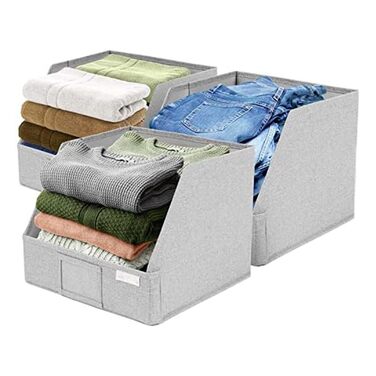 Тканинні контейнери для зберігання, трапецієподібні, з відкритою передньою частиною для швидкого доступу, низькою передньою частиною, високою задньою частиною для верхньої полиці, світло-сірий хакі, 3 шт.