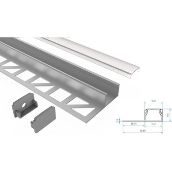 Алюмінієва стрічка Tivendis LED (F2) Профіль для плитки 2м анодований для світлодіодних стрічок Набір з матовою кришкою та торцевими кришками (F2) Профіль плитки2