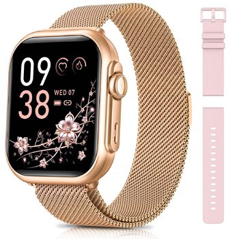 Жіночий смарт-годинник Sanorum з акумулятором 1000 мАг, фітнес-годинник AMOLED 1,85 дюйма з функцією телефону/водонепроникність 5 атм/120 спортивних режимів/пульс/SpO2/кров&39яний тиск, смарт-годинник для Android та iOS, рожеве золото