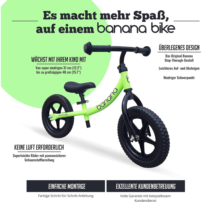 Балансирний велосипед Banana Bike LT 12 дюймів - Легкий велосипед без педалей для дітей - Регульоване сідло, кермо - Шини з захист
